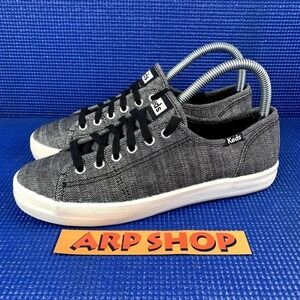 KEDS KICKSTART DENIM TWILL Women`s Size 7.5 Grey Black Comfort Shoes WF58556